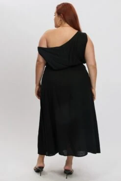 Black Midi Dress Sleeveless Asymmetrical Linen Blend -You And All Fashion Store ced2388a 47rb black 5