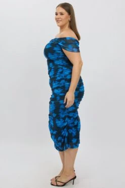 Blue Abstract Midi Dress Off Shoulder Ruched Mesh 9 Blue Abstract Midi Dress Off Shoulder Ruched Mesh -You And All Fashion Store ced2468c 35rb abstract 4
