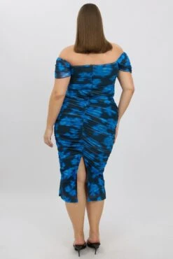 Blue Abstract Midi Dress Off Shoulder Ruched Mesh 10 Blue Abstract Midi Dress Off Shoulder Ruched Mesh -You And All Fashion Store ced2468c 35rb abstract 5