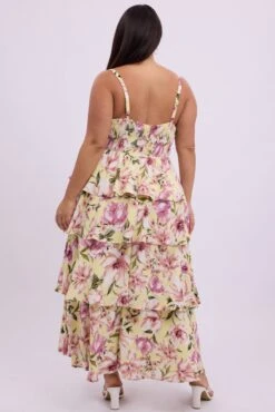 Yellow Floral Midi Dress Sleeveless Tiered Ruched Bust -You And All Fashion Store ced2471 35r floral 5