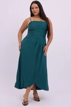 Green Midi Dress Sleeveless Wrap Front -You And All Fashion Store ced2496 47rb forest 3