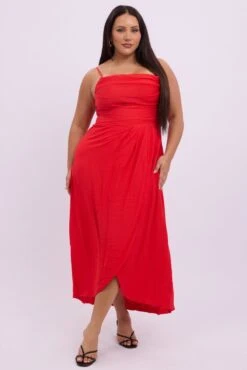 Red Midi Dress Sleeveless Wrap Front 8 Red Midi Dress Sleeveless Wrap Front -You And All Fashion Store ced2496 47rb red 3