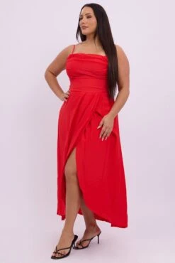 Red Midi Dress Sleeveless Wrap Front 9 Red Midi Dress Sleeveless Wrap Front -You And All Fashion Store ced2496 47rb red 4