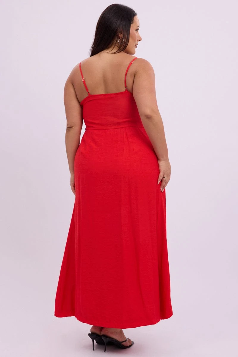 Red Midi Dress Sleeveless Wrap Front 5 Red Midi Dress Sleeveless Wrap Front - Image 5