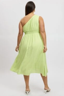 Yellow Midi Dress One Shoulder Linen Blend -You And All Fashion Store ced2497 47rb yellow 5