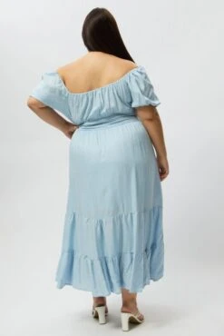 Blue Tiered Midi Dress Short Sleeve Ruched Bust -You And All Fashion Store ced2498 35r light blue 5