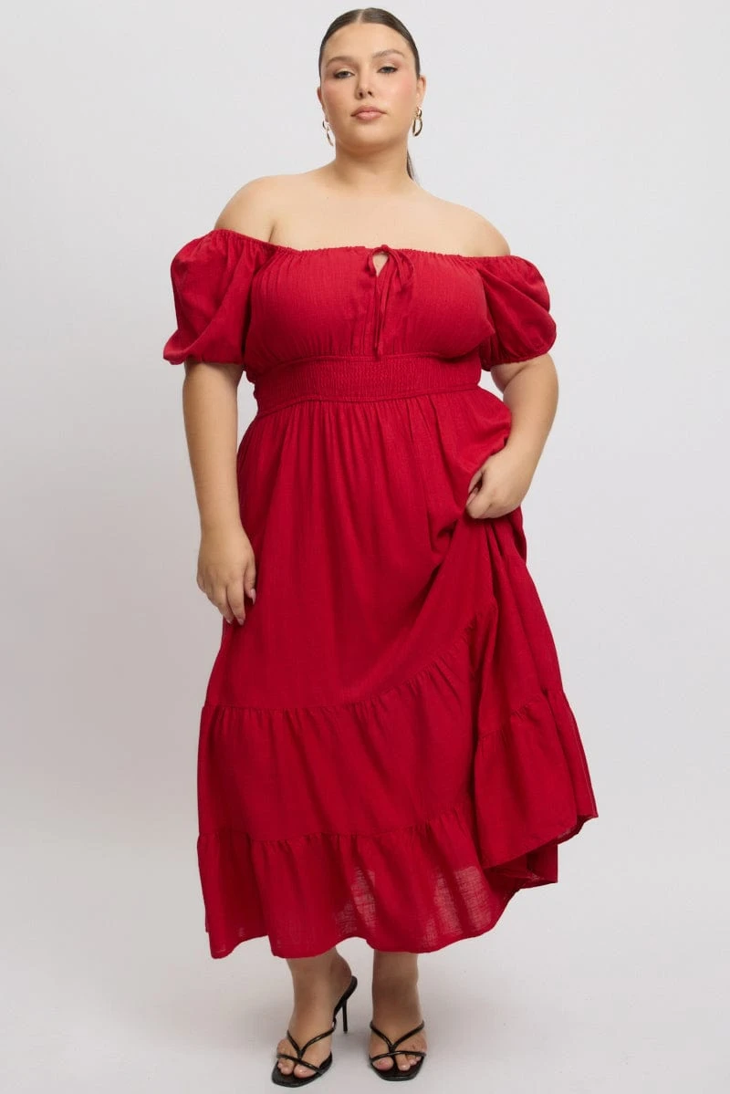 Red Tiered Midi Dress Short Sleeve Ruched Bust 1 Red Tiered Midi Dress Short Sleeve Ruched Bust