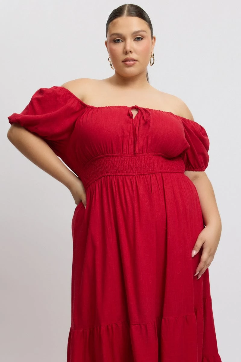 Red Tiered Midi Dress Short Sleeve Ruched Bust 2 Red Tiered Midi Dress Short Sleeve Ruched Bust - Image 2
