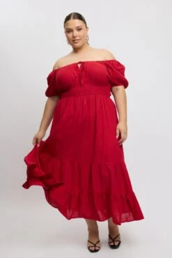 Red Tiered Midi Dress Short Sleeve Ruched Bust 8 Red Tiered Midi Dress Short Sleeve Ruched Bust -You And All Fashion Store ced2498 35r red 3