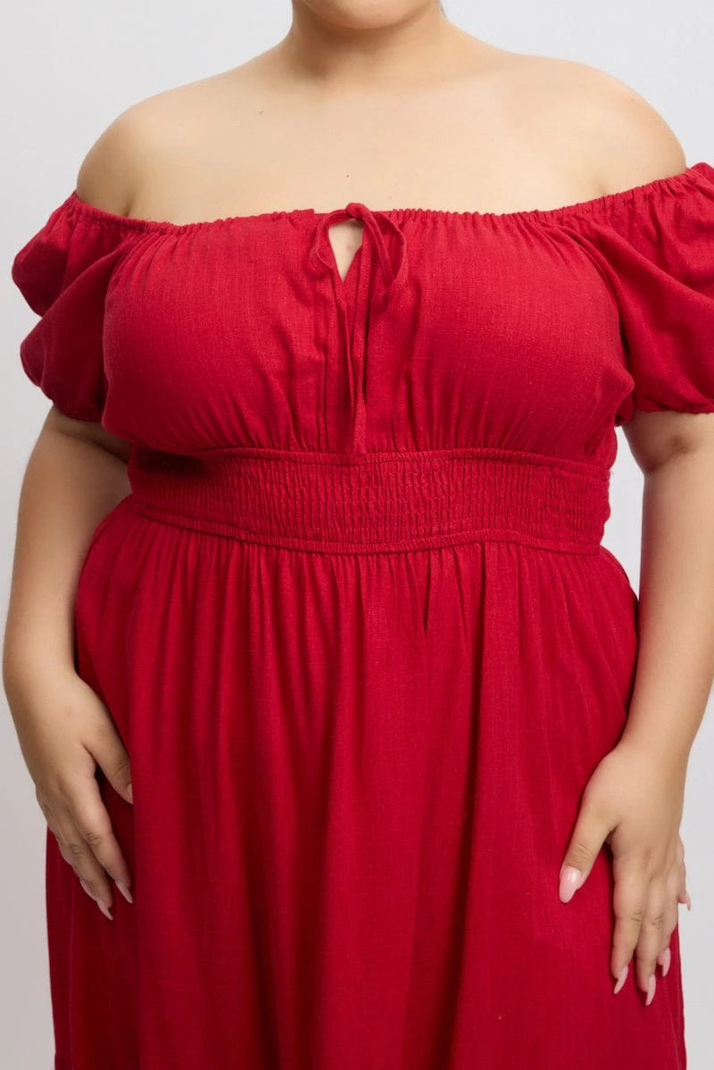 Red Tiered Midi Dress Short Sleeve Ruched Bust 6 Red Tiered Midi Dress Short Sleeve Ruched Bust - Image 6