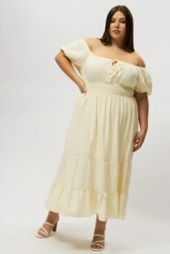 White Tiered Midi Dress Short Sleeve Ruched Bust