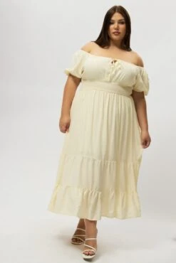 White Tiered Midi Dress Short Sleeve Ruched Bust -You And All Fashion Store ced2498 35rb white 3