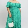 Green Ditsy Midi Dress Short Sleeve Ruched Bust