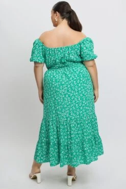 Green Ditsy Midi Dress Short Sleeve Ruched Bust -You And All Fashion Store ced2498h 35rb ditsy 5