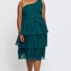 Green Midi Dress One Shoulder Sleeveless