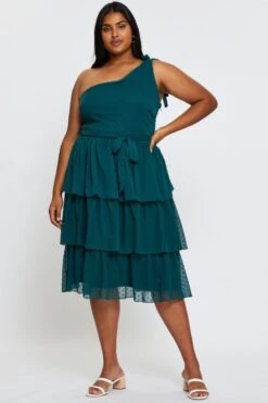 Green Midi Dress One Shoulder Sleeveless -You And All Fashion Store ced25187 33lb green 3 1