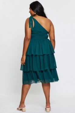 Green Midi Dress One Shoulder Sleeveless -You And All Fashion Store ced25187 33lb green 5 1
