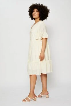 White Skater Dress V-neck Short Sleeve Ruffle Hem -You And All Fashion Store ced25260 33lb off white 4 1