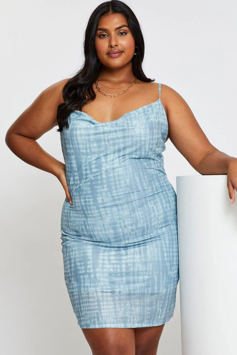 Blue Abstract Print Bodycon Dress Scoop Neck Sleeveless Mini 1 Blue Abstract Print Bodycon Dress Scoop Neck Sleeveless Mini