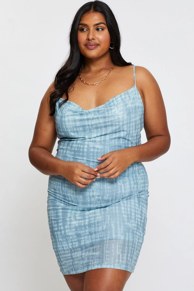 Blue Abstract Print Bodycon Dress Scoop Neck Sleeveless Mini 3 Blue Abstract Print Bodycon Dress Scoop Neck Sleeveless Mini - Image 3