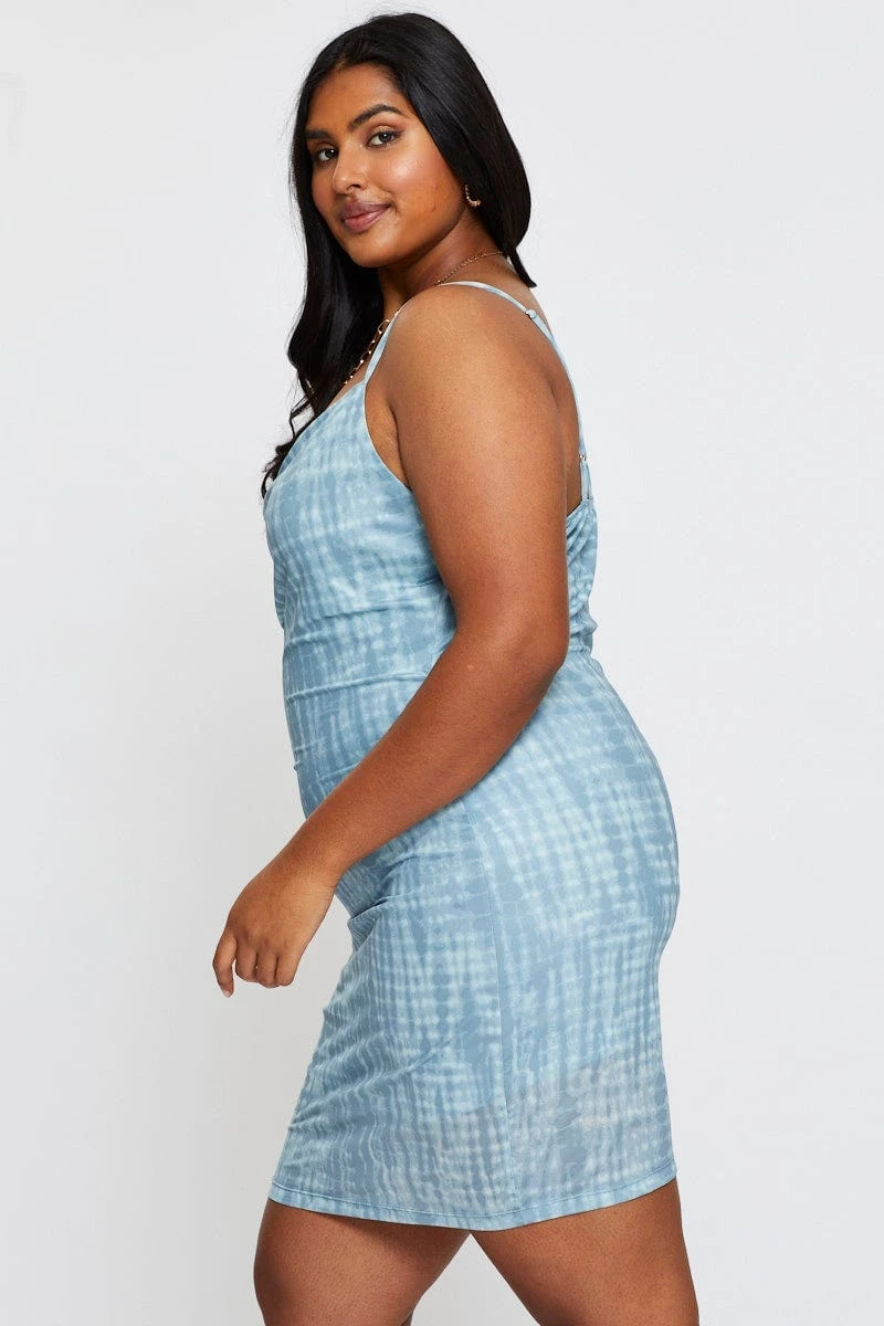 Blue Abstract Print Bodycon Dress Scoop Neck Sleeveless Mini 4 Blue Abstract Print Bodycon Dress Scoop Neck Sleeveless Mini - Image 4