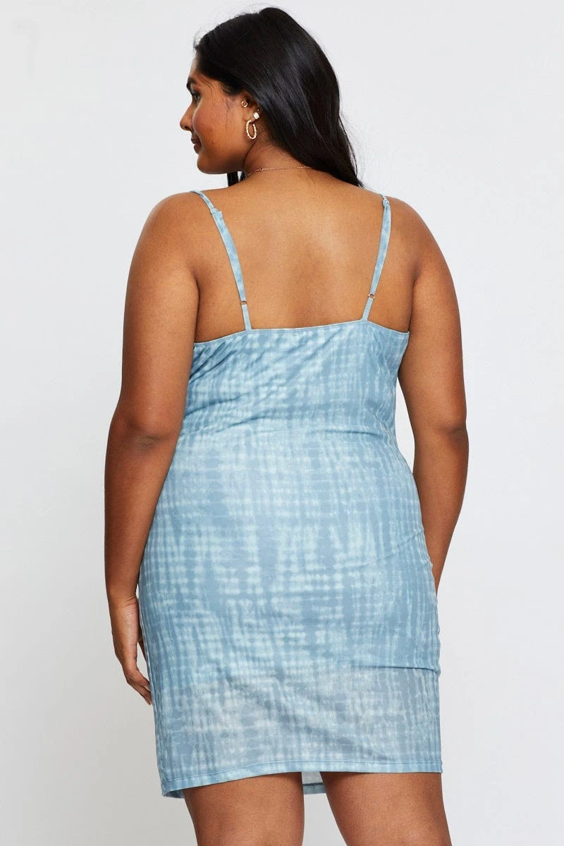 Blue Abstract Print Bodycon Dress Scoop Neck Sleeveless Mini 5 Blue Abstract Print Bodycon Dress Scoop Neck Sleeveless Mini - Image 5