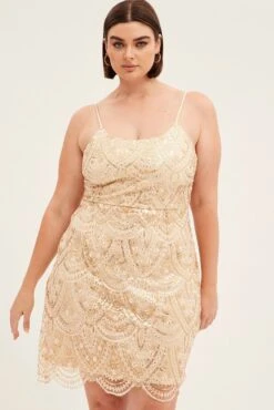 Gold Mini Dress Shoestring Strap Scalloped Hem Sequin -You And All Fashion Store ced2531 81ab gold 3