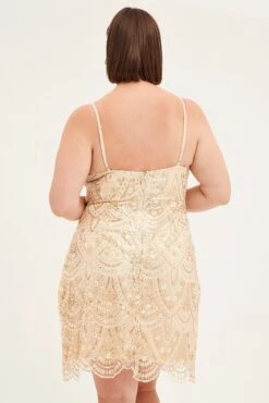 Gold Mini Dress Shoestring Strap Scalloped Hem Sequin -You And All Fashion Store ced2531 81ab gold 5