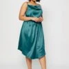 Blue Midi Satin Dress Cowl Neck Sleeveless