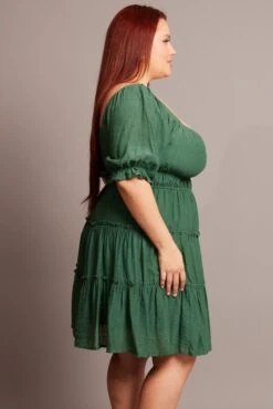 Green Mini Dress With Elastic Waist And Frill Skirt -You And All Fashion Store ced25366d 35a forest 4