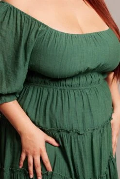 Green Mini Dress With Elastic Waist And Frill Skirt -You And All Fashion Store ced25366d 35a forest 6