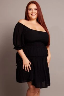 Black Mini Dress With Elastic Waist And Frill Skirt -You And All Fashion Store ced25366d 35ab black 3