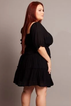 Black Mini Dress With Elastic Waist And Frill Skirt -You And All Fashion Store ced25366d 35ab black 4