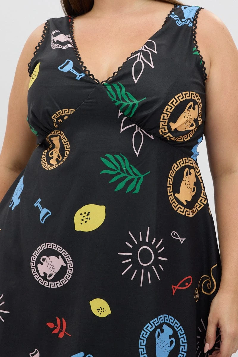 Black Abstract V Neck Printed Minidress 6 Black Abstract V Neck Printed Minidress - Image 6