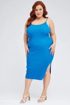 Blue Midi Knit Bodycon Dress Scoop Neck Sleeveless -You And All Fashion Store ced29023 40ab ocean 3