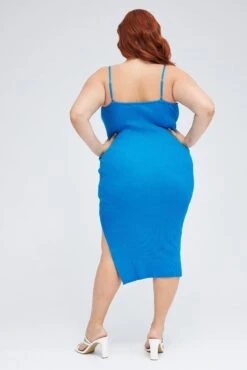 Blue Midi Knit Bodycon Dress Scoop Neck Sleeveless -You And All Fashion Store ced29023 40ab ocean 5