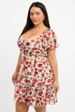 Red Floral Lace Trim Sweetheart Frill Minidress -You And All Fashion Store ced3034c 47a floral 3