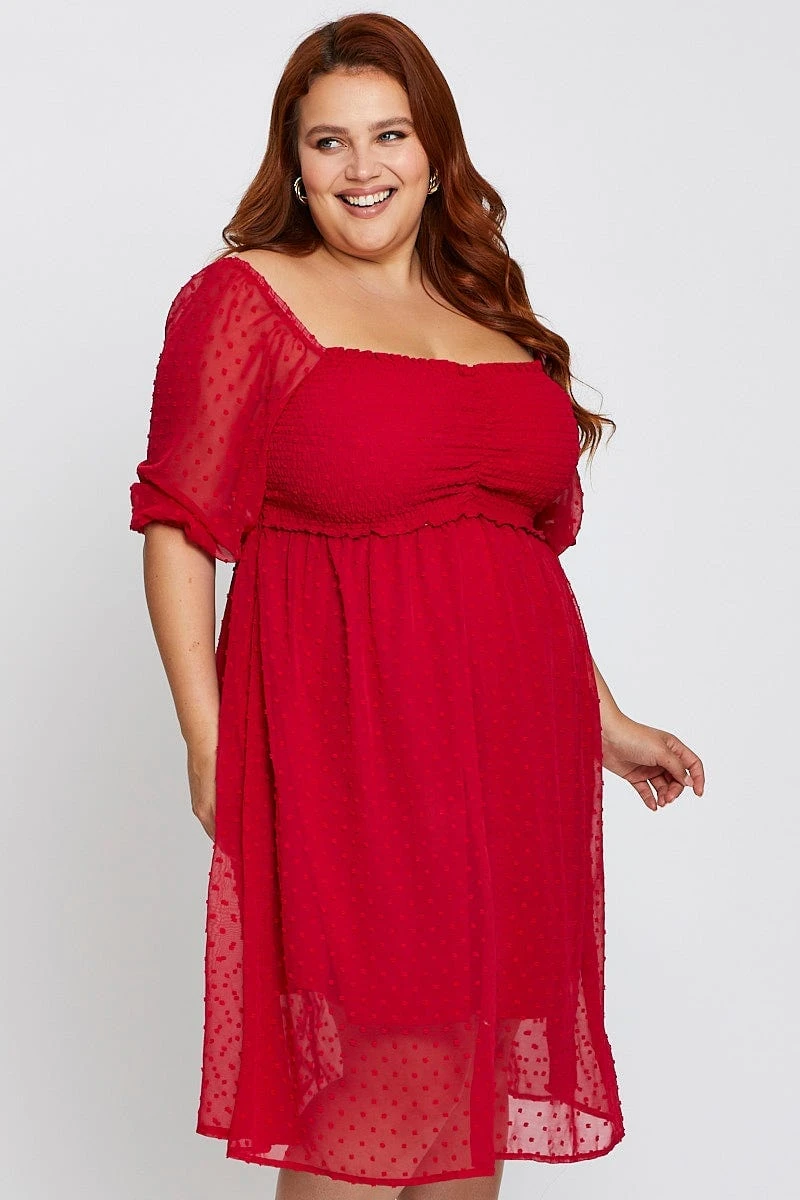 Brown 3/4 Sleeve Chiffon Flocked Midi Dress 2 Brown 3/4 Sleeve Chiffon Flocked Midi Dress - Image 2