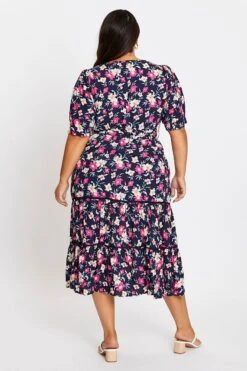 Floral Print Short Sleeve Puff Sleeve Midi Dress -You And All Fashion Store ced31421a 36ab floral prt 5 1 1