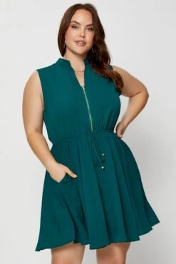 Green Shirt Dress V-neck Sleeveless Button -You And All Fashion Store ced31435 36ab forest 3 2 3