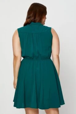 Green Shirt Dress V-neck Sleeveless Button -You And All Fashion Store ced31435 36ab forest 5 2 3
