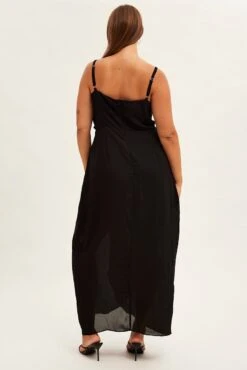 Black Midi Dress Strappy Sleeveless Chiffon Draped -You And All Fashion Store ced31455 34ab black 5