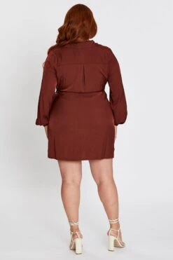 Brown Long Sleeve Tie Waist Shirtdress -You And All Fashion Store ced31470 36ab chocolate 5 1