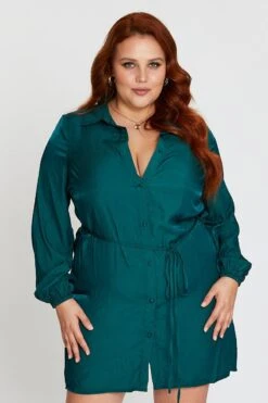 Green Long Sleeve Tie Waist Shirtdress 8 Green Long Sleeve Tie Waist Shirtdress -You And All Fashion Store ced31470 36ab hunter 3 1
