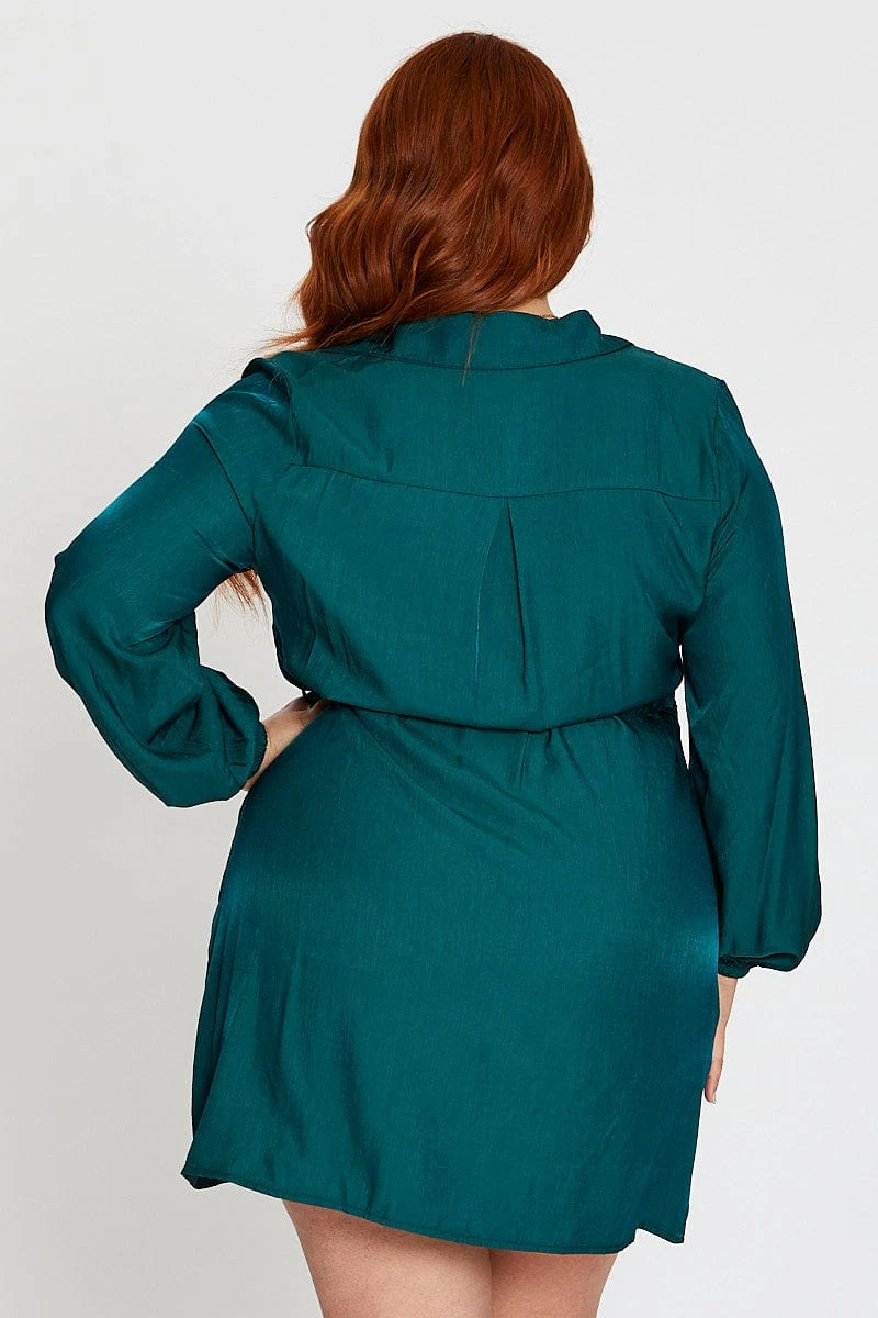 Green Long Sleeve Tie Waist Shirtdress 5 Green Long Sleeve Tie Waist Shirtdress - Image 5