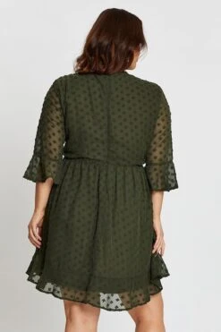 Green 3/4 Sleeve Flock Spot Tie Dress -You And All Fashion Store ced31511a 38ab khaki 5
