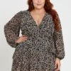 Animal Print Long Sleeve Frill Hem Leopard Skater Dress