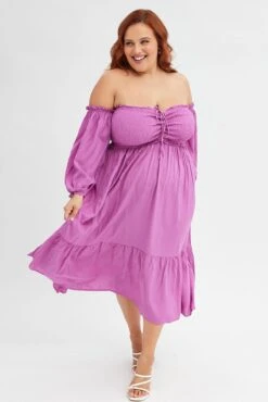 Purple Midi Dress Off Shoulder Shirred -You And All Fashion Store ced31526b 33ab lilac 3