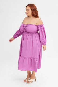 Purple Midi Dress Off Shoulder Shirred -You And All Fashion Store ced31526b 33ab lilac 4