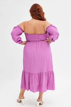 Purple Midi Dress Off Shoulder Shirred -You And All Fashion Store ced31526b 33ab lilac 5